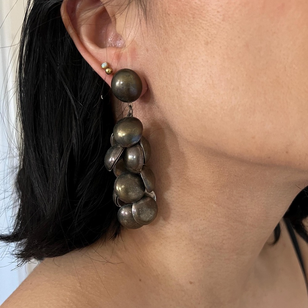 Vintage dangle earrings bronze 1980s pierced glam boho maximalist retro hippie